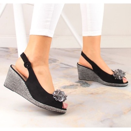 Sandali con zeppa in suede con cristalli Potocki W WOL137A nero 2