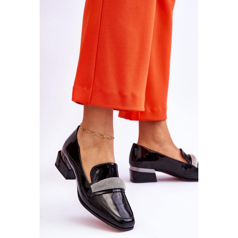 S.Barski Mocassini Tacco Alto Lavern Vernice Nero Con Cubic Zirconia 2