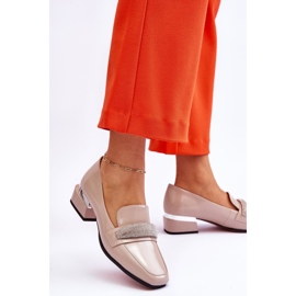 S.Barski Mocassino Tacco Alto In Vernice Con Strass Beige Lavern 2