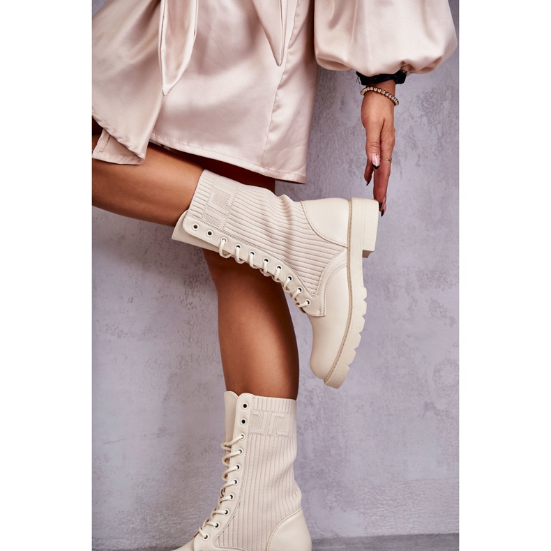 Stivaletti Da Donna Con Tacco Piatto, Beige 2