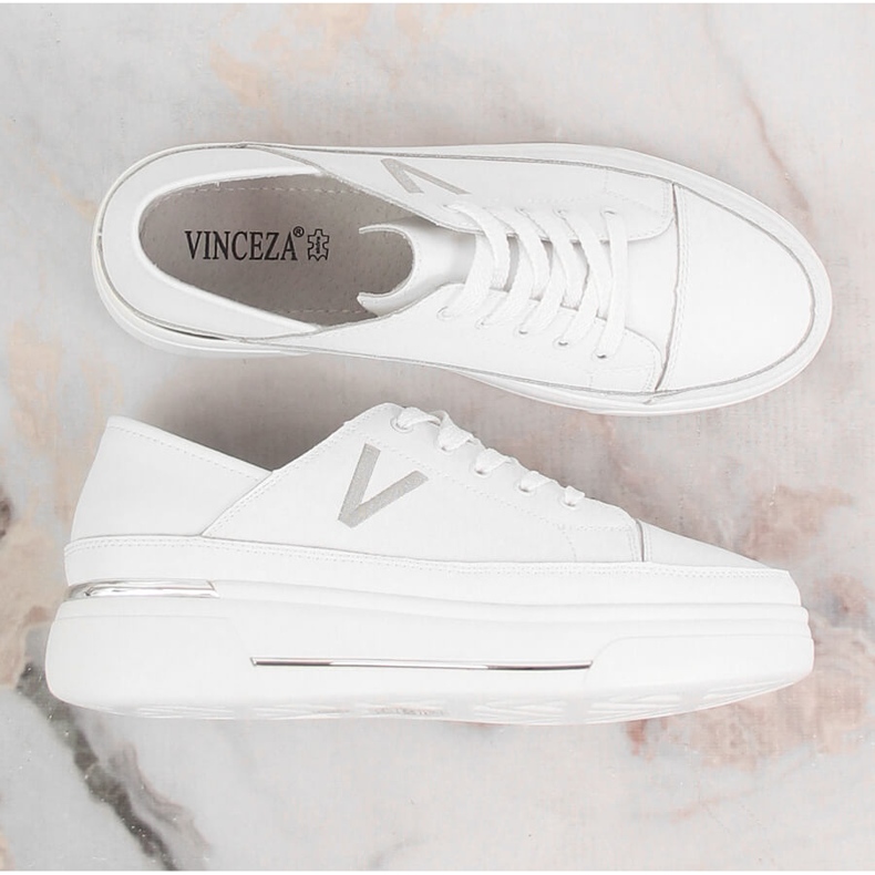 Scarpe sportive da donna in pelle bianca Vinceza SG23-7857 1