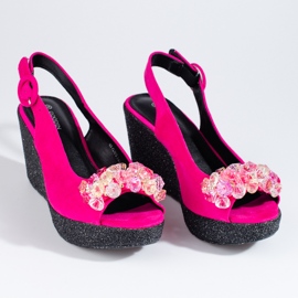 Sandali da donna con zeppa in camoscio rosa Shelovet 1