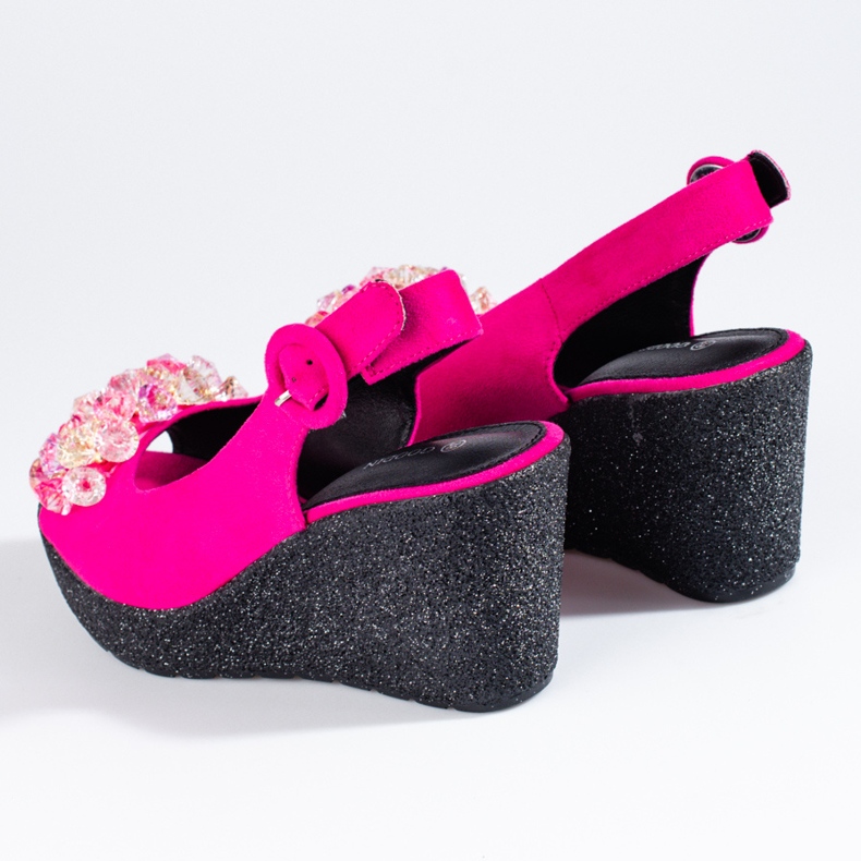 Sandali da donna con zeppa in camoscio rosa Shelovet 2