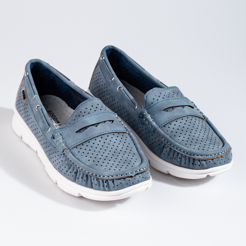 Mocassini Shelovet blu da donna traforati 1