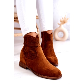 S.Barski Stivali da donna in camoscio con zeppa nascosta Camel Solene marrone 2