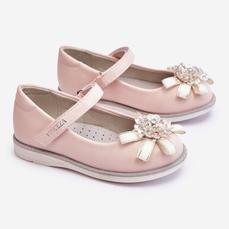 Vinceza Ballerine in velcro per bambini con fiore decorativo rosa Freya 1