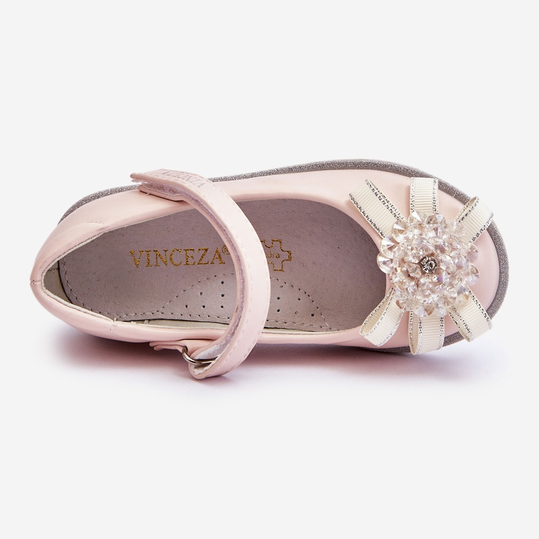 Vinceza Ballerine in velcro per bambini con fiore decorativo rosa Freya 2