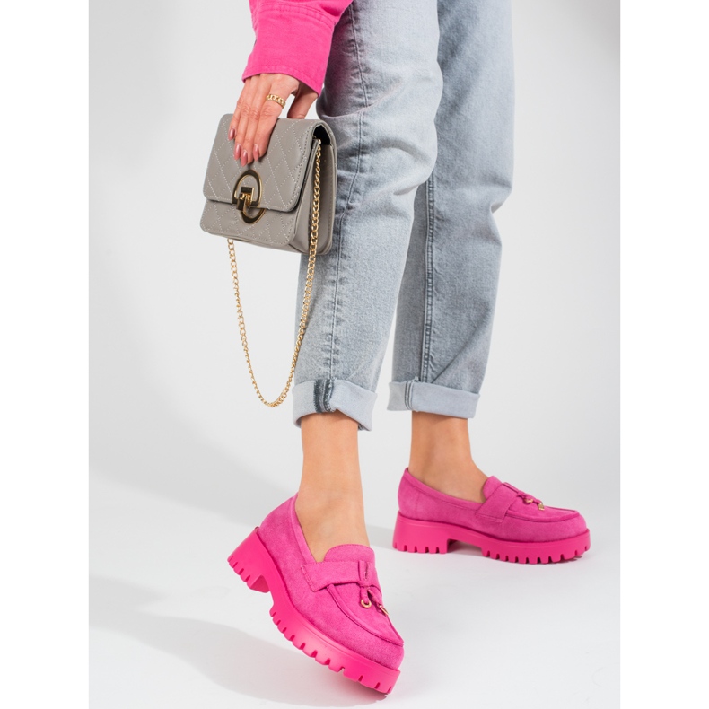 Mocassini con plateau Shelovet in camoscio rosa 1