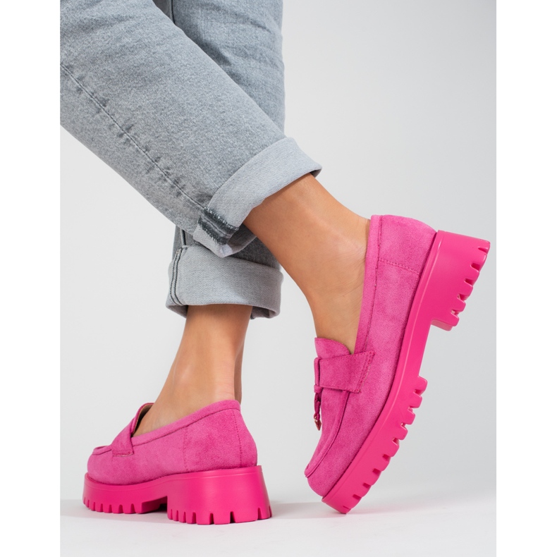 Mocassini con plateau Shelovet in camoscio rosa 2