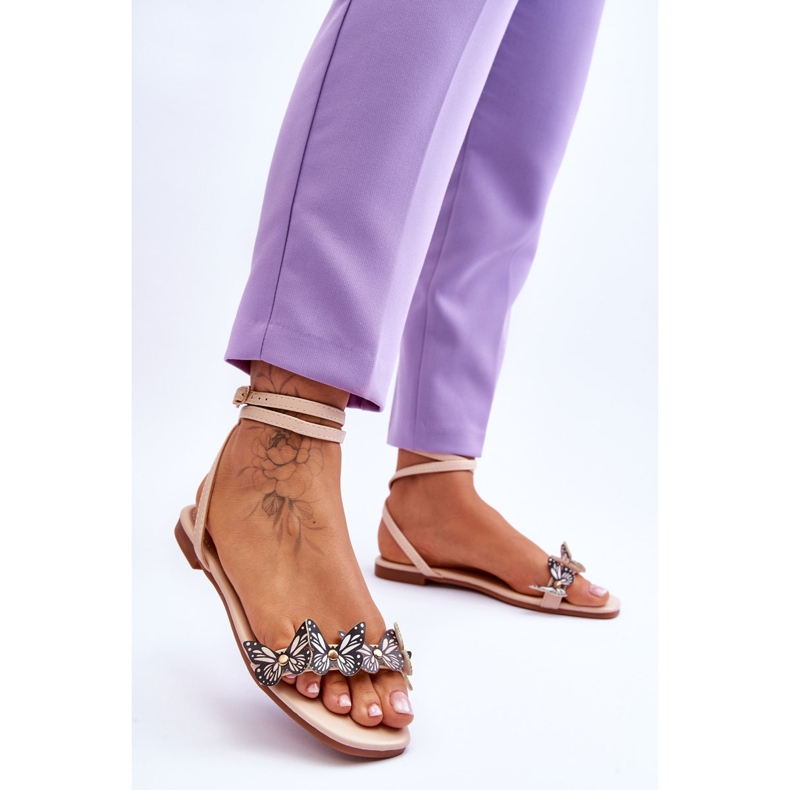 Sandali Donna Con Farfalle Decorative Beige Jeane marrone 2