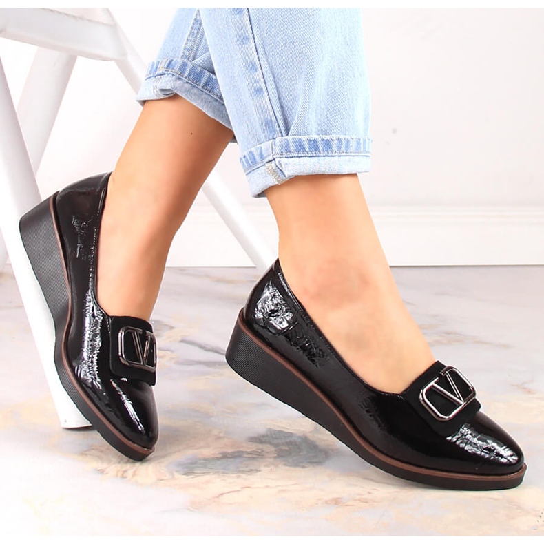 Scarpe con zeppa laccate nere da donna Jezzi RMR2265-3 nero 1