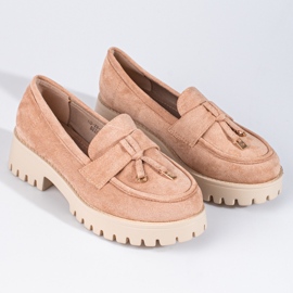 Mocassini in camoscio da donna sulla piattaforma Shelovet beige 1