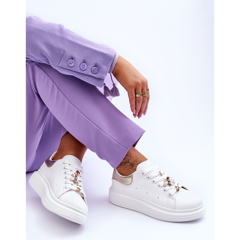 FG2 Scarpe sportive da donna su una massiccia piattaforma Chante bianca e oro bianco 1
