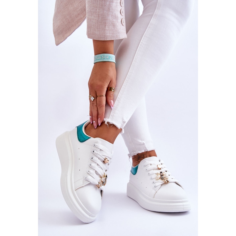 FG2 Scarpe sportive da donna su una massiccia piattaforma Chante bianca e verde bianco 2