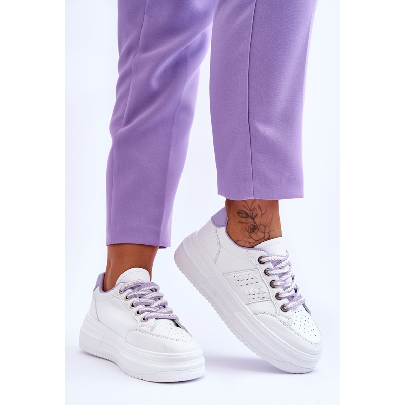 Scarpe da ginnastica con plateau da donna alla moda Bianco-Viola Claribel bianca 2