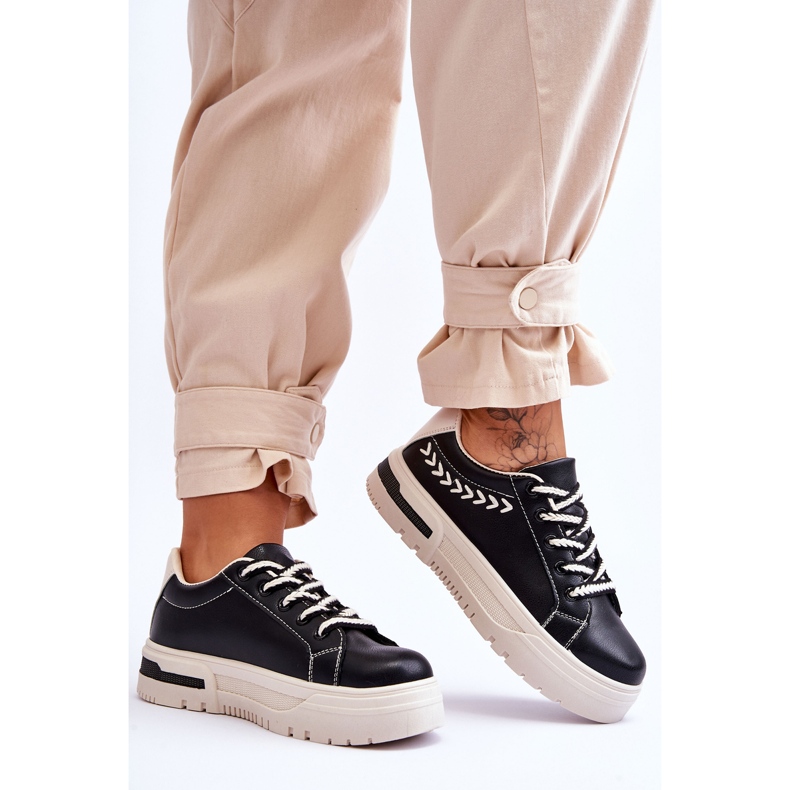 FG2 Comode Scarpe Sportive Da Donna Con Plateau Nere E Beige Devan nero 2