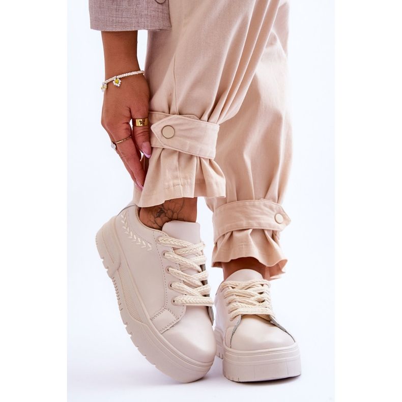 FG2 Scarpe Sportive Con Plateau Comode Da Donna Beige Devan 1