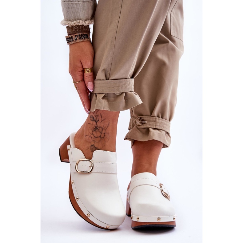 FI1 Ciabatte Donna in Pelle Zoccoli Fanett Bianco 1