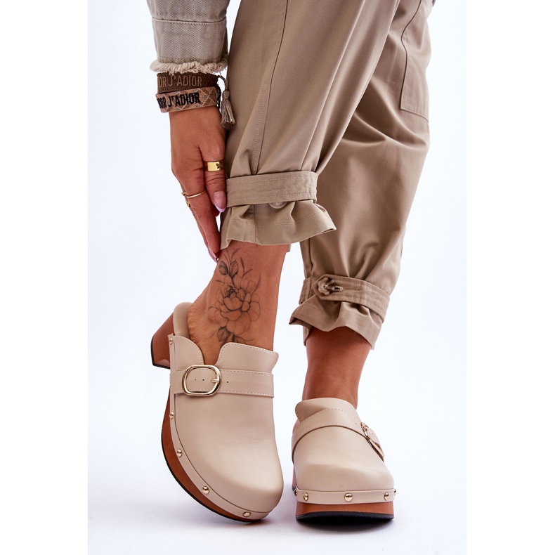 FI1 Zoccoli Donna in Pelle Beige Fanett 1