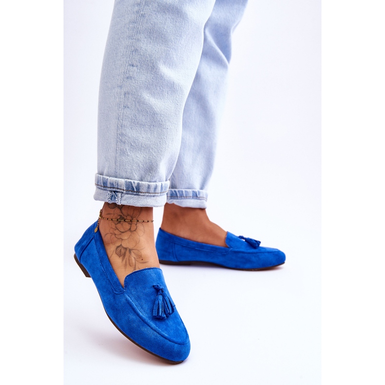 FB1 Mocassini Classici In Pelle Scamosciata Con Frange Blu Averil 2