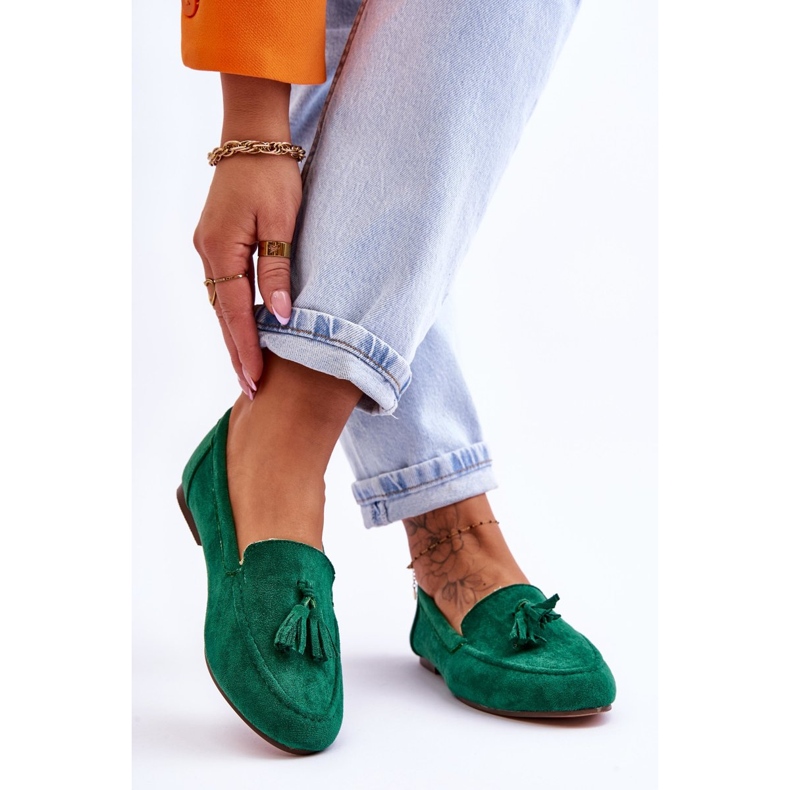 FB1 Mocassino Classico In Camoscio Con Frange Verde Averil 2