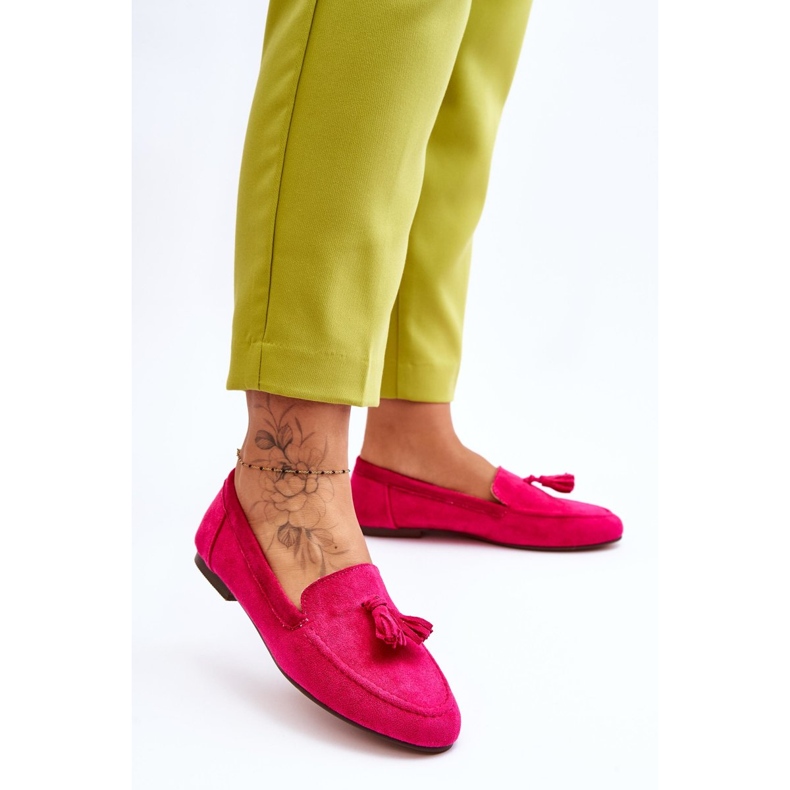 Mocassino Classico In Camoscio Con Frange Fucsia Averil rosa 2