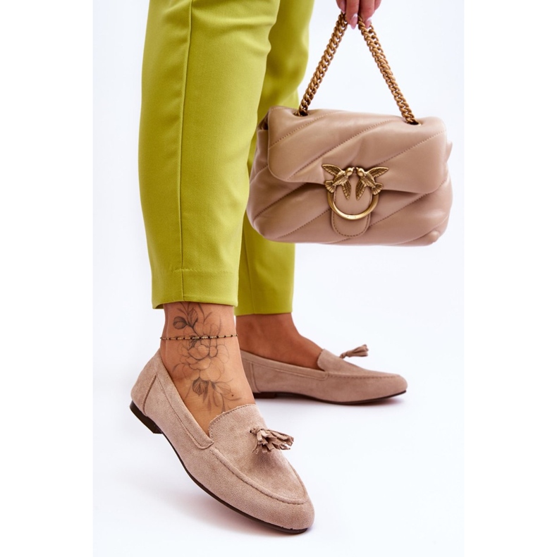 FB1 Mocassino Classico In Camoscio Con Nappine Averil Beige 2