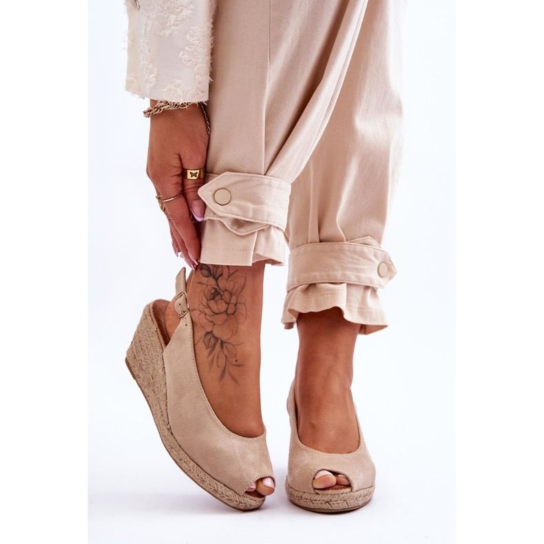 Sandali con zeppa Elsie in camoscio beige marrone 1