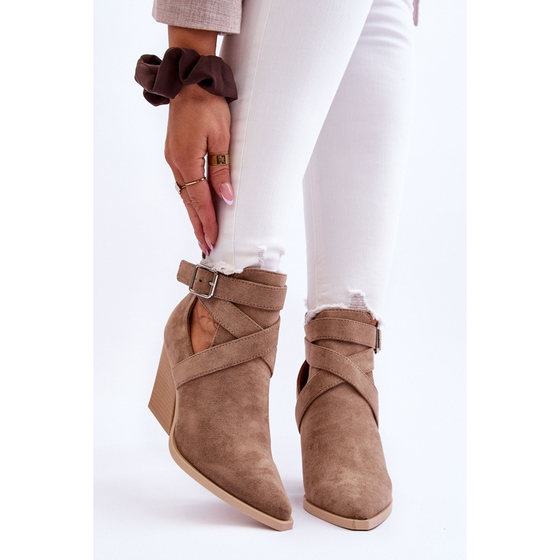 FI1 Stivali da cowboy in pelle scamosciata da donna Dennise beige scuro 1