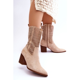 FB1 Stivali alti da cowboy in pelle scamosciata da donna Beige Turner 2