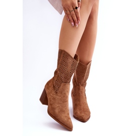 FB1 Stivali alti da cowboy in pelle scamosciata da donna Turner marrone beige 1