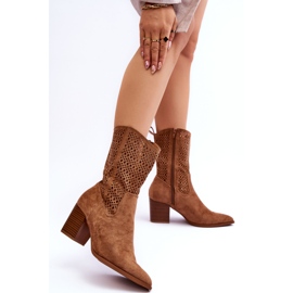 FB1 Stivali alti da cowboy in pelle scamosciata da donna Turner marrone beige 2