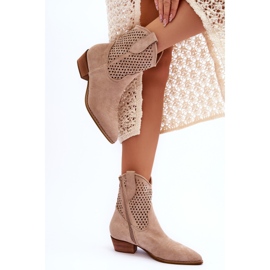 FB1 Stivali da cowboy traforati da donna Canne beige 2