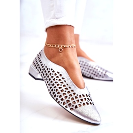 PA2 Eleganti scarpe traforate in pelle Ismena d'argento 3