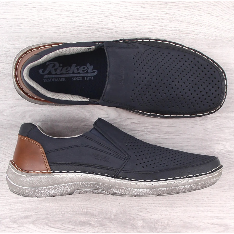 Comode scarpe slip-on traforate blu navy da uomo Rieker 03079-14 1