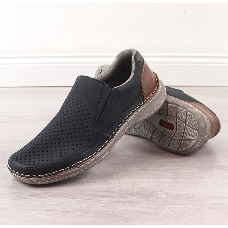 Comode scarpe slip-on traforate blu navy da uomo Rieker 03079-14 2
