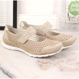 Scarpe estive da donna in pelle con velcro beige Rieker N4257-60 2