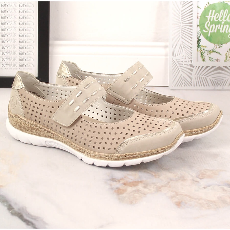 Scarpe estive da donna in pelle con velcro beige Rieker N4257-60 2