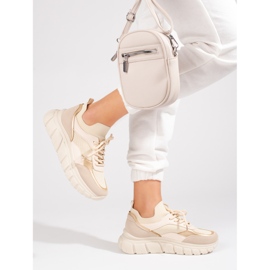 Sneakers beige da donna su suola spessa Shelovet 2