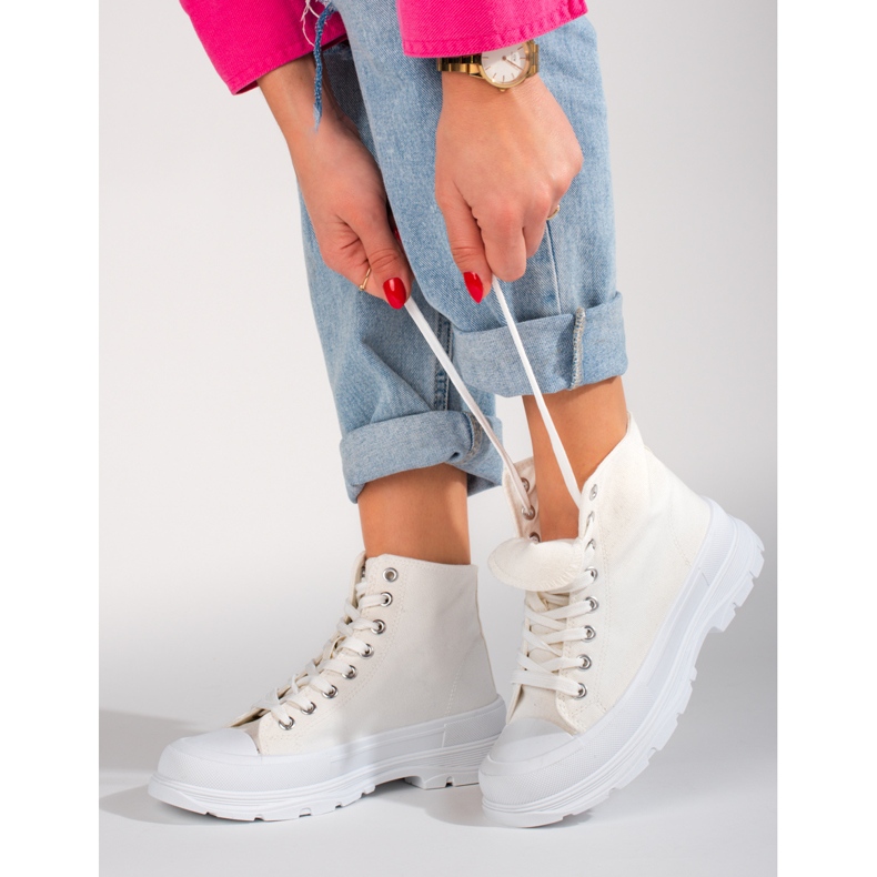 Sneakers alte da donna in tessuto bianco Shelovet bianca 1