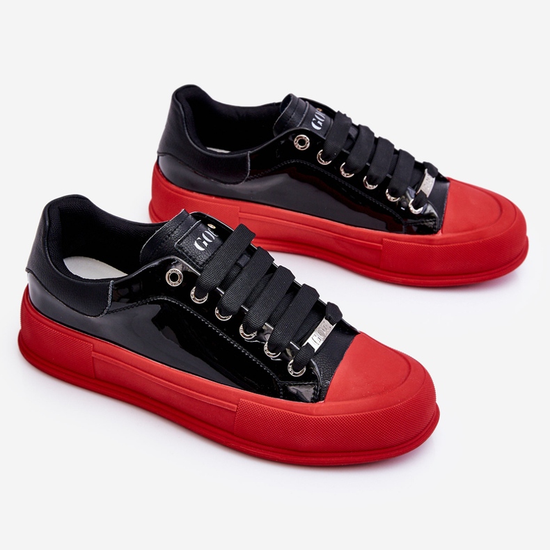 Sneakers da donna con piattaforma laccata GOE LL2N4021 nere-rosse nero rosso 1