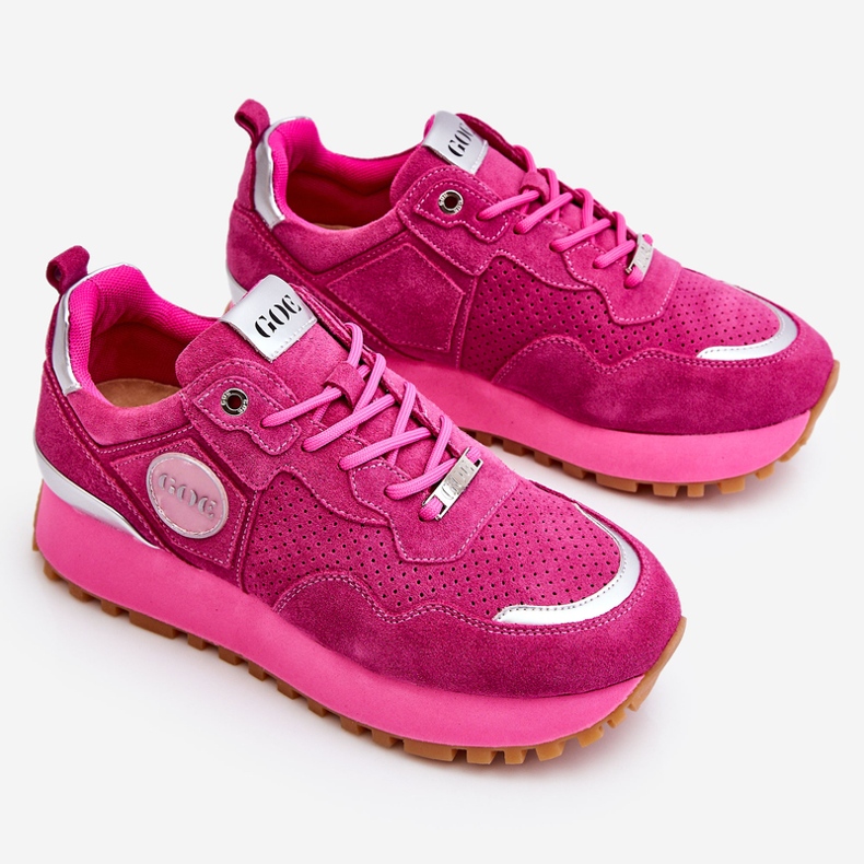 Scarpe sportive da donna con plateau in pelle scamosciata GOE LL2N4002 Fucsia rosa 1