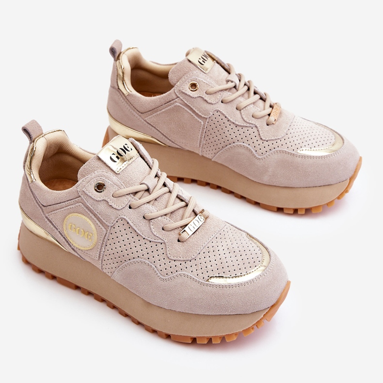 Scarpe sportive da donna con plateau in pelle scamosciata GOE LL2N4001 Beige marrone 1