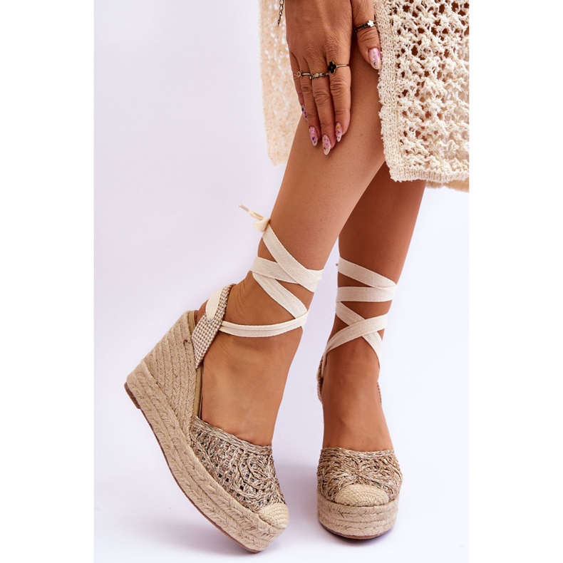 Sandali Con Zeppa Da Donna Con Lacci Beige Josephine marrone 1