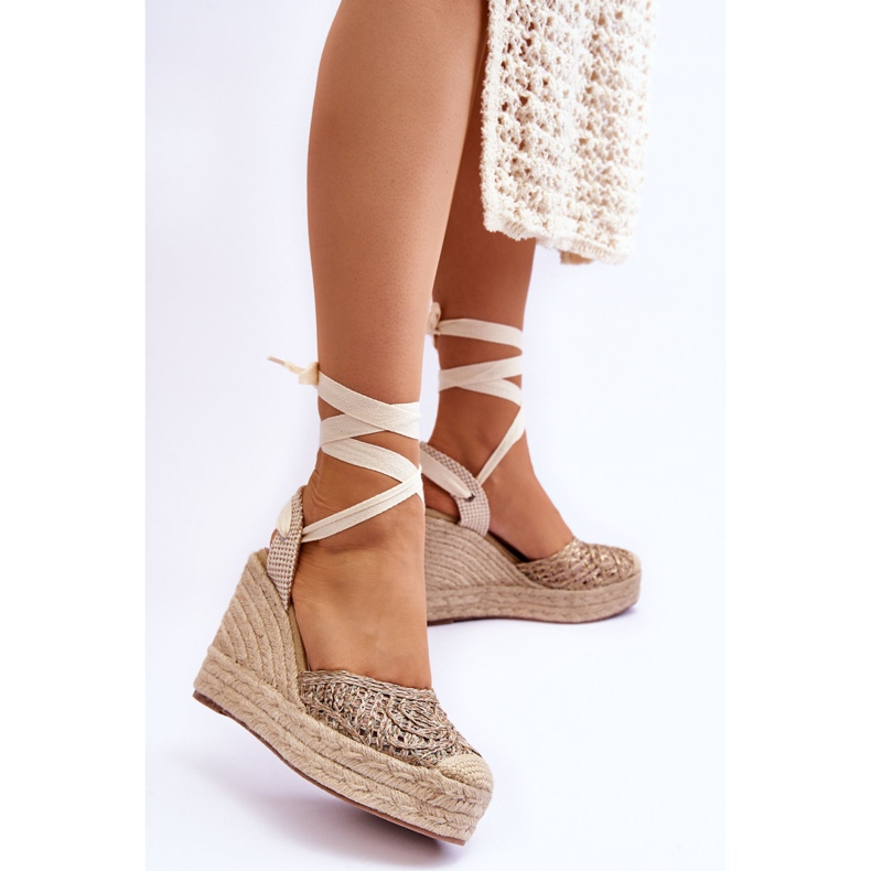 Sandali Con Zeppa Da Donna Con Lacci Beige Josephine marrone 2