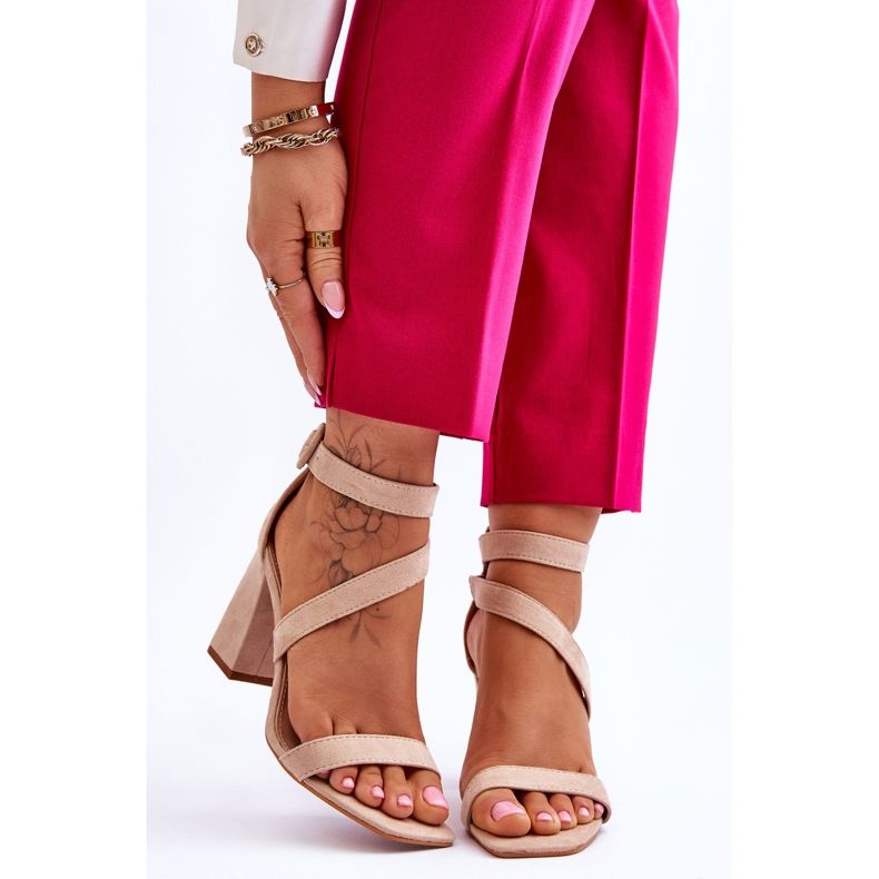 Sandali con tacco alto in camoscio da donna Beige Lanes marrone 1