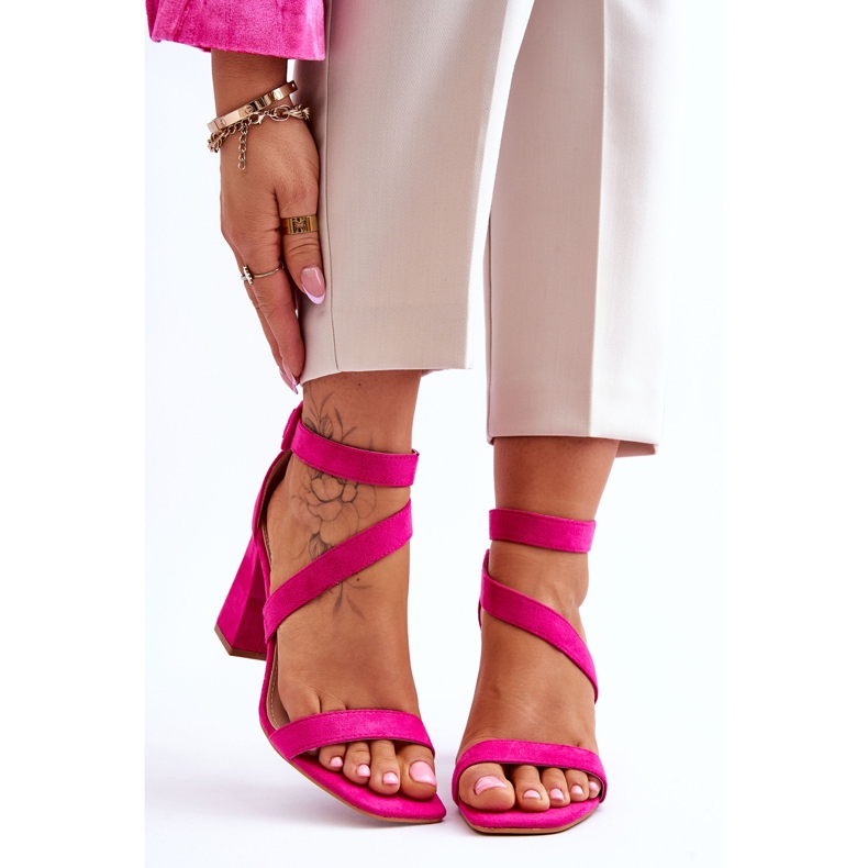 Sandali con tacco alto in camoscio da donna Fuchsia Lanes rosa 1