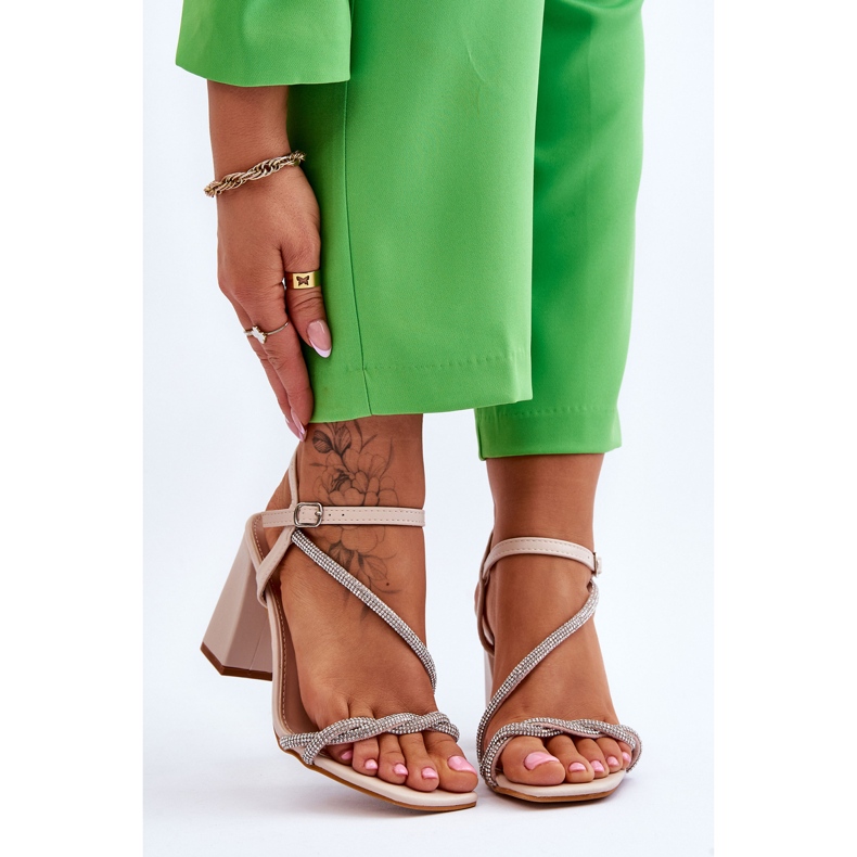 Sandali In Pelle Con Strass Tacco Beige Carlotta marrone 1