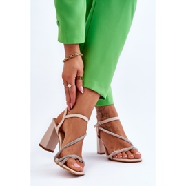 Sandali In Pelle Con Strass Tacco Beige Carlotta marrone 2