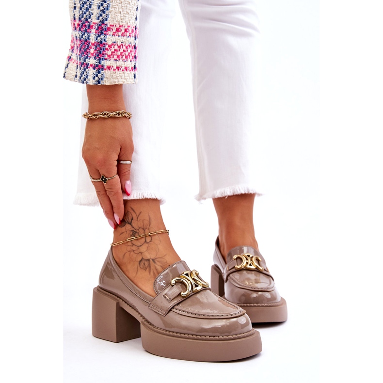 S.Barski Décolleté alla moda con tacchi massicci beige Imani 1